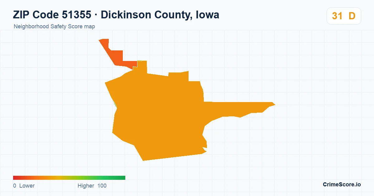 ZIP Code 51355 in Dickinson County, Iowa neighborhood Safety Score map