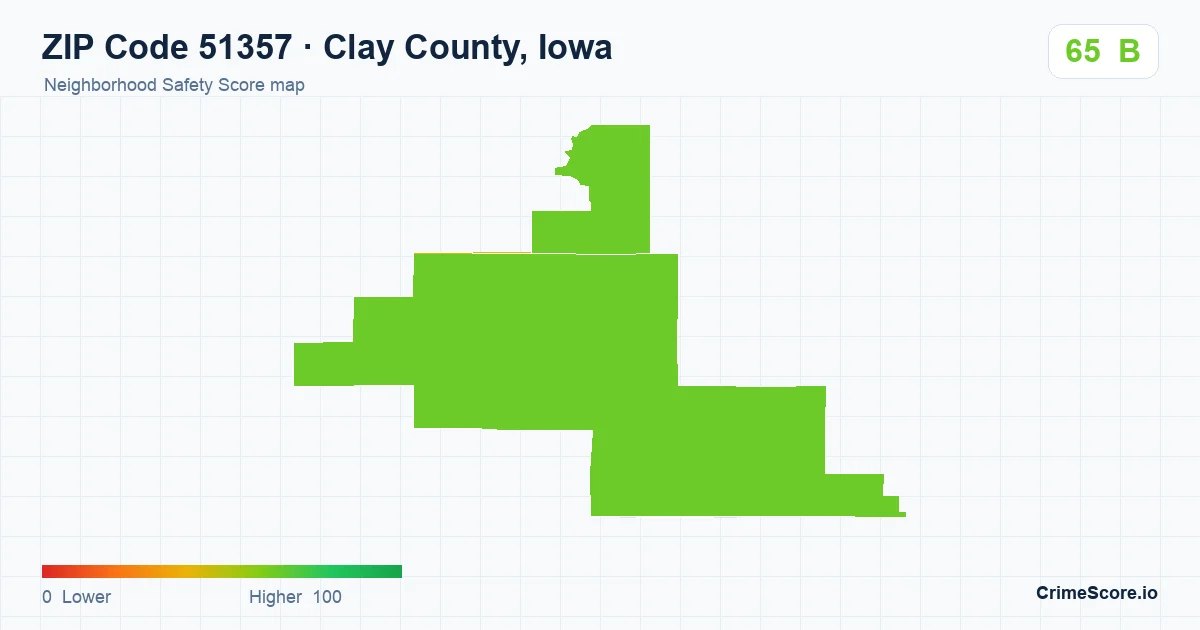 ZIP Code 51357 in Clay County, Iowa neighborhood Safety Score map