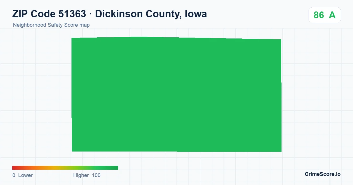 ZIP Code 51363 in Dickinson County, Iowa neighborhood Safety Score map