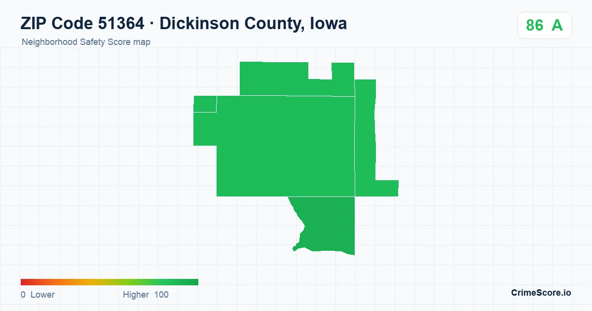 ZIP Code 51364 in Dickinson County, Iowa neighborhood Safety Score map