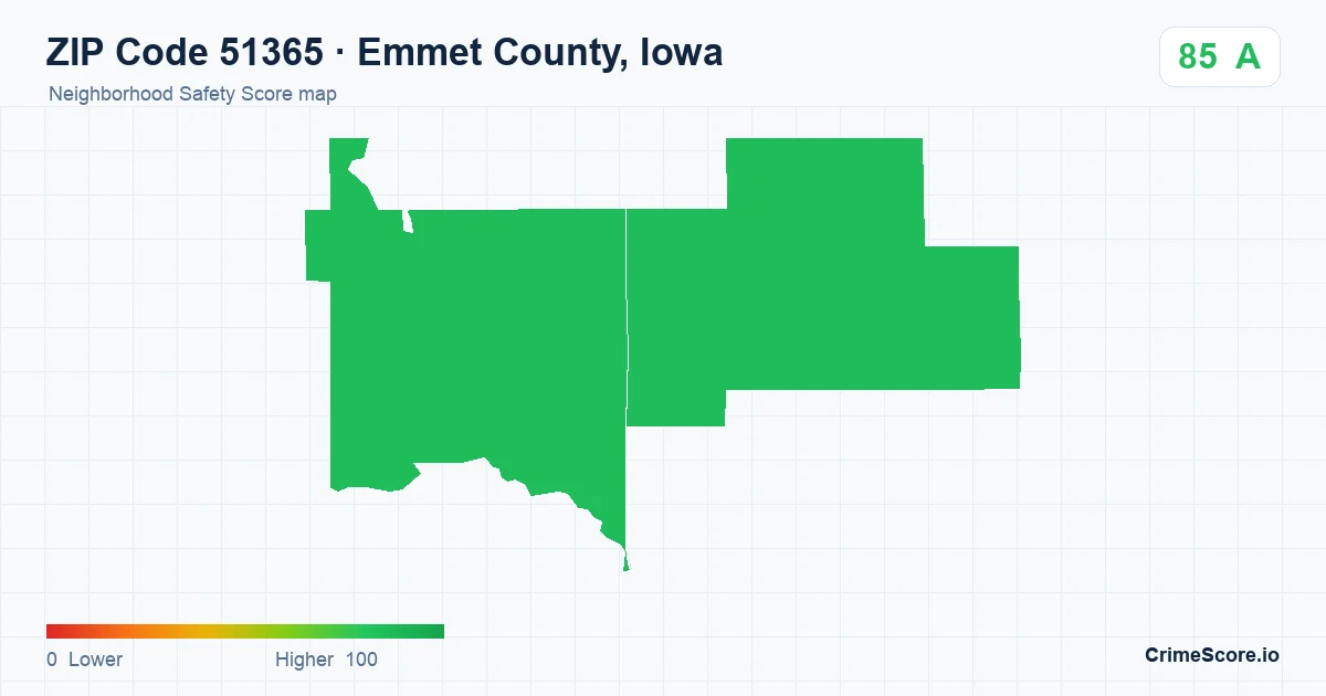 ZIP Code 51365 in Emmet County, Iowa neighborhood Safety Score map