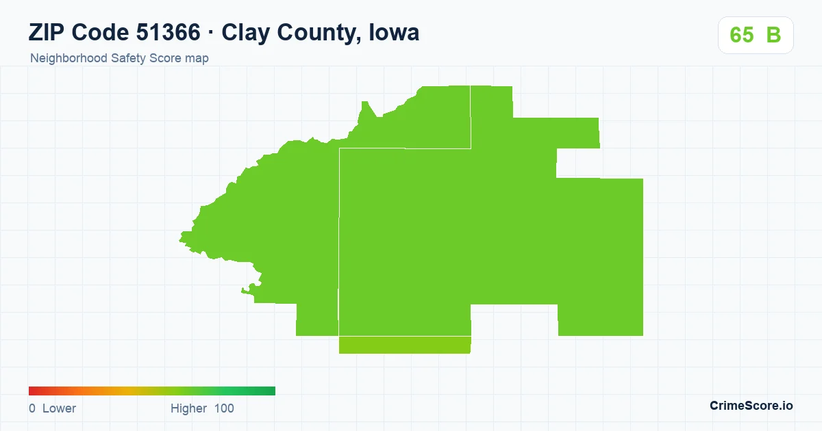 ZIP Code 51366 in Clay County, Iowa neighborhood Safety Score map