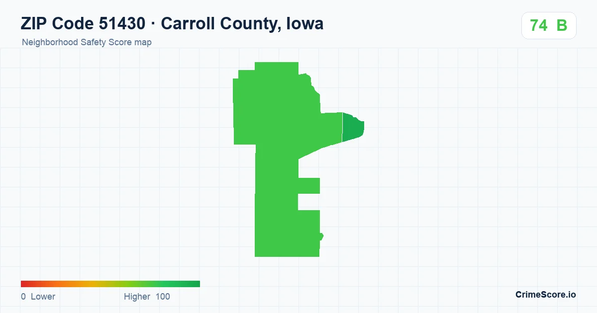 ZIP Code 51430 in Carroll County, Iowa neighborhood Safety Score map
