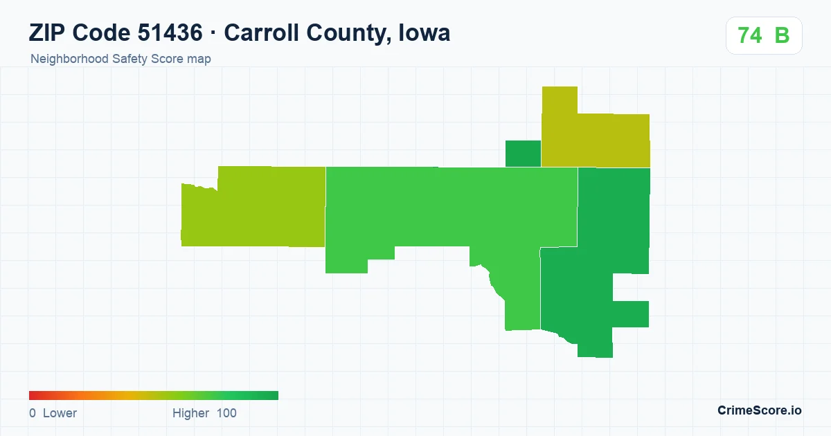 ZIP Code 51436 in Carroll County, Iowa neighborhood Safety Score map