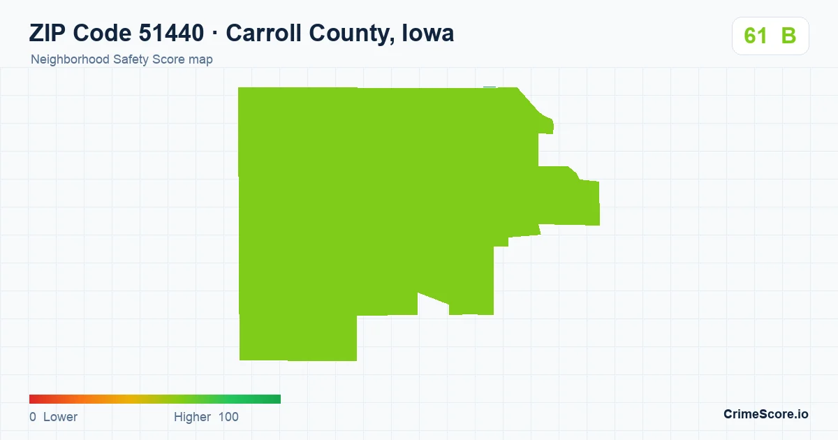 ZIP Code 51440 in Carroll County, Iowa neighborhood Safety Score map