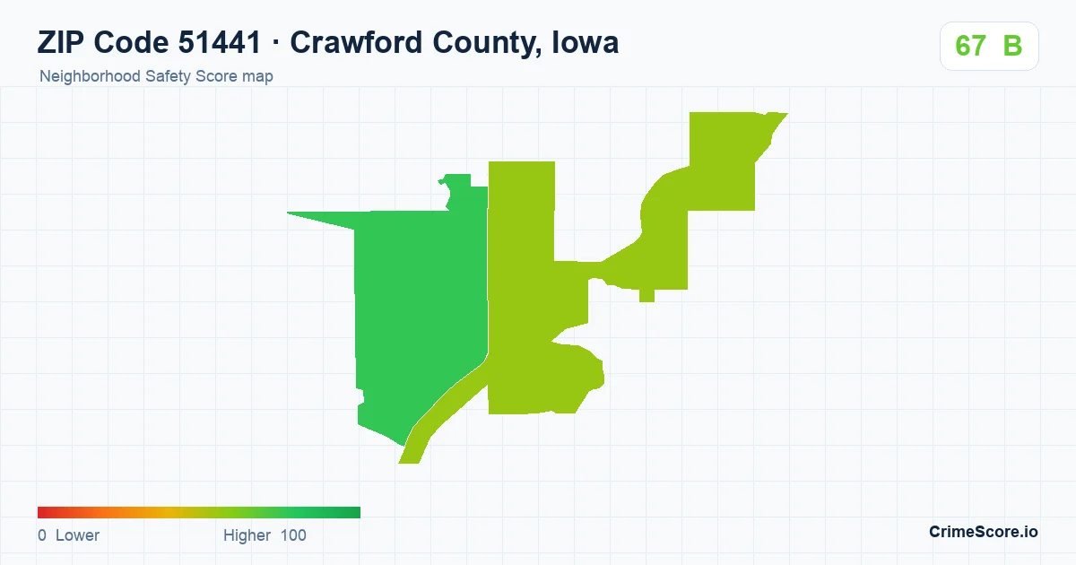 ZIP Code 51441 in Crawford County, Iowa neighborhood Safety Score map