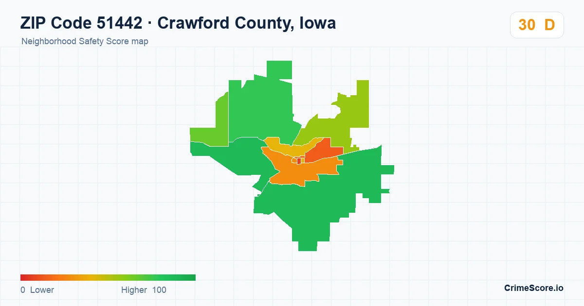 ZIP Code 51442 in Crawford County, Iowa neighborhood Safety Score map