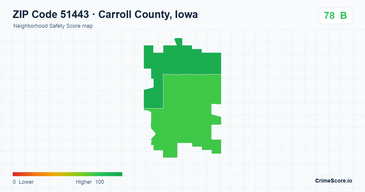 ZIP Code 51443 in Carroll County, Iowa neighborhood Safety Score map