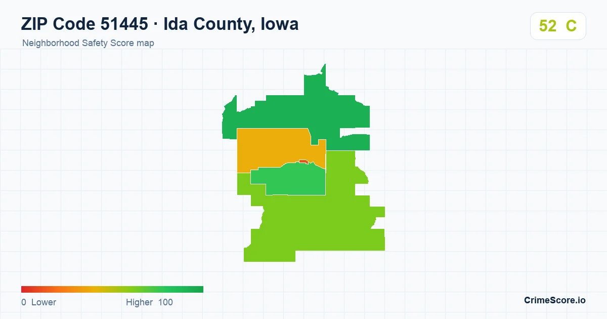 ZIP Code 51445 in Ida County, Iowa neighborhood Safety Score map