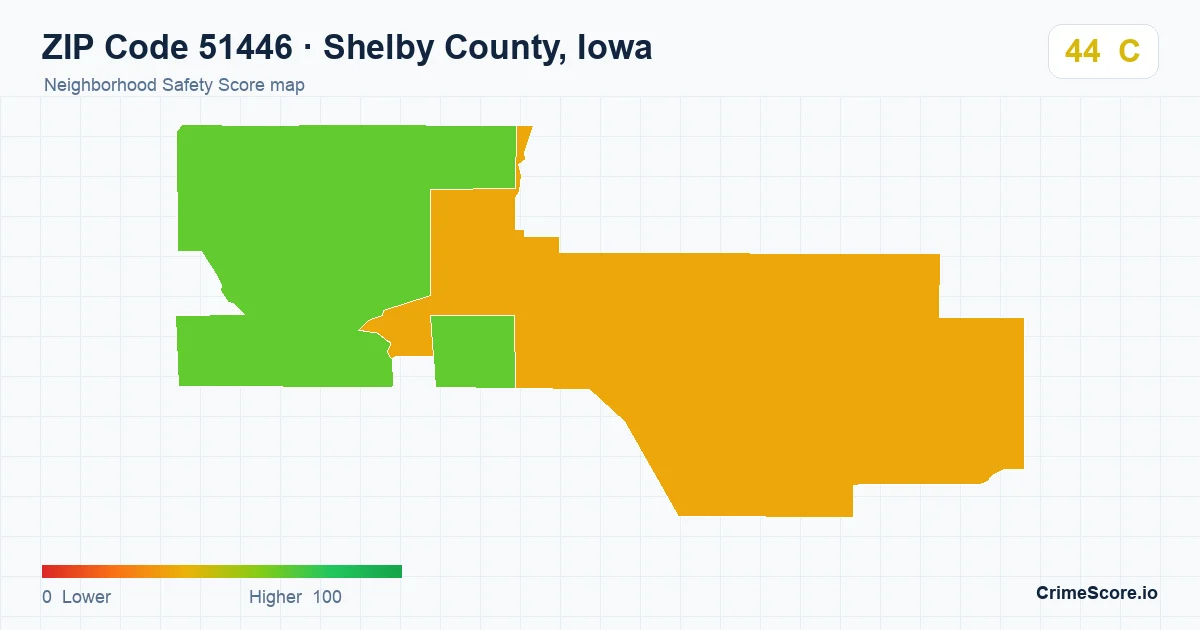 ZIP Code 51446 in Shelby County, Iowa neighborhood Safety Score map