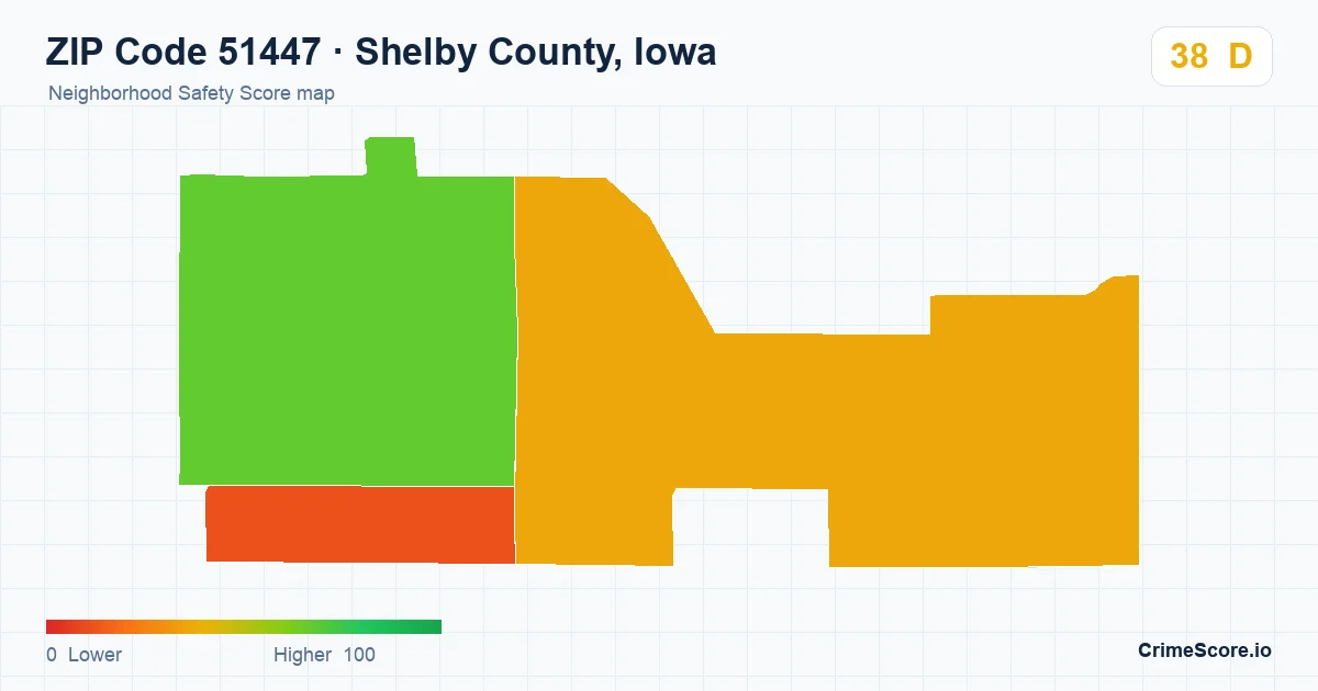ZIP Code 51447 in Shelby County, Iowa neighborhood Safety Score map