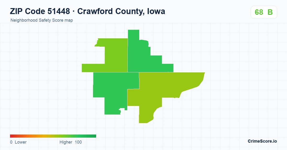 ZIP Code 51448 in Crawford County, Iowa neighborhood Safety Score map