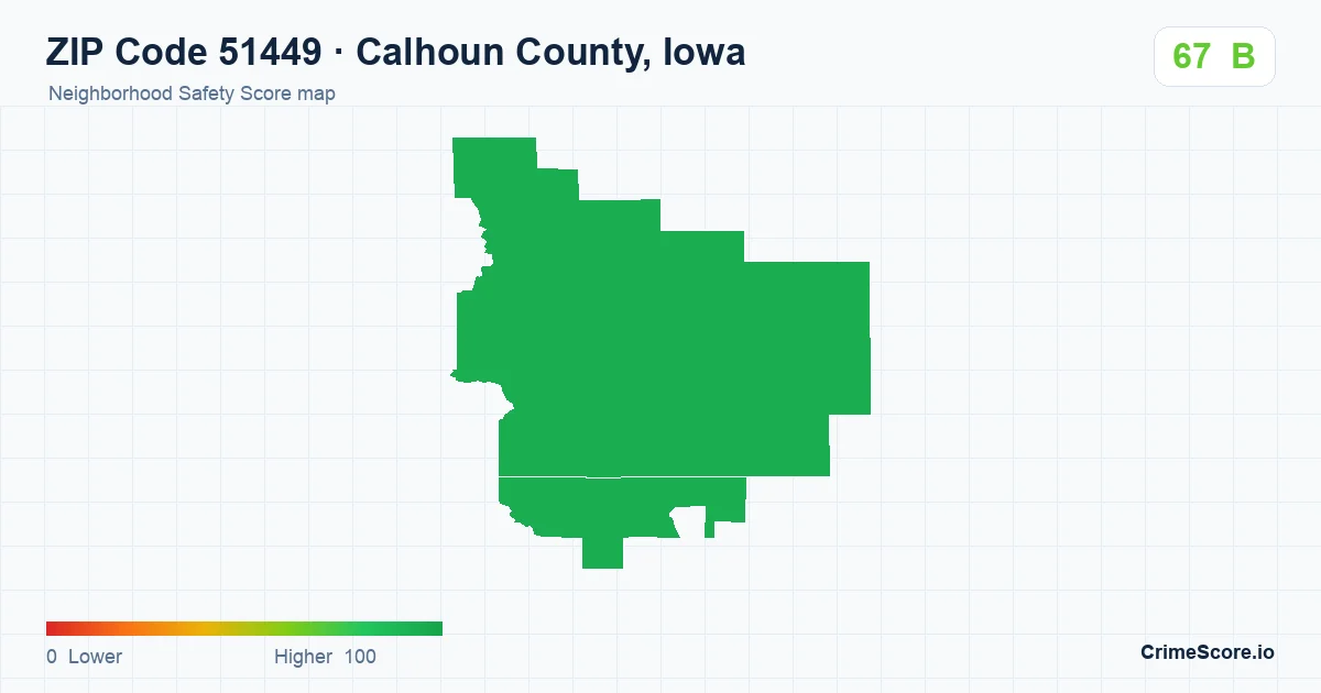 ZIP Code 51449 in Calhoun County, Iowa neighborhood Safety Score map