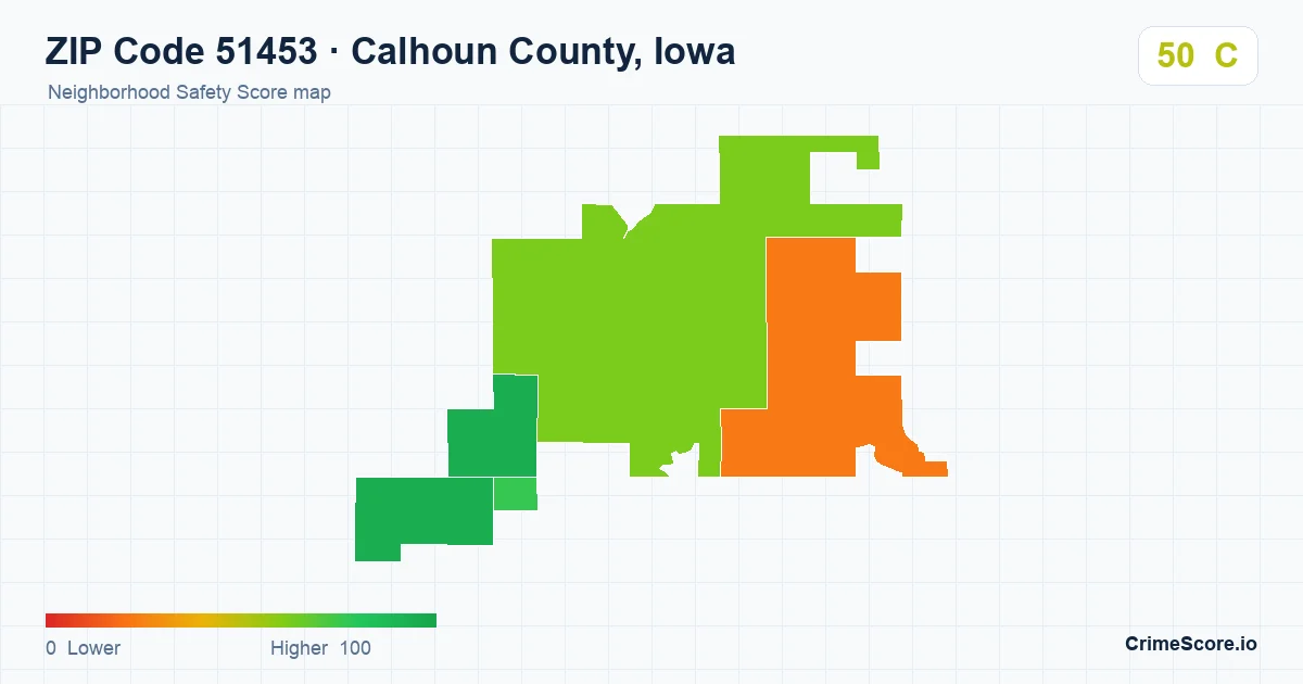 ZIP Code 51453 in Calhoun County, Iowa neighborhood Safety Score map