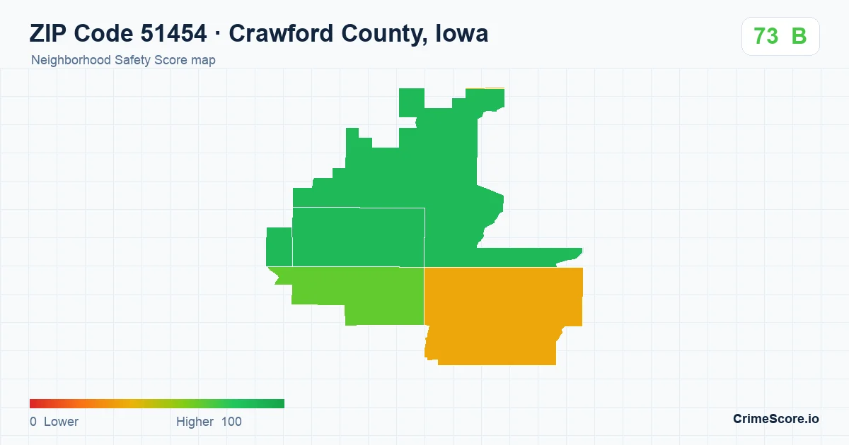 ZIP Code 51454 in Crawford County, Iowa neighborhood Safety Score map