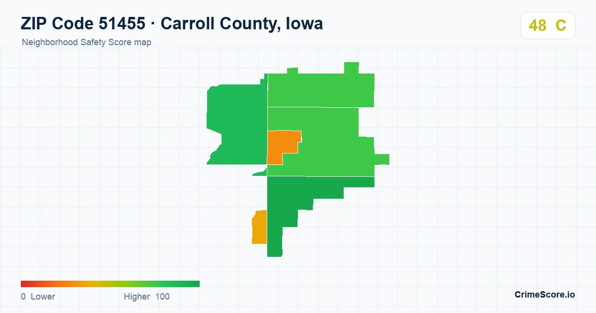 ZIP Code 51455 in Carroll County, Iowa neighborhood Safety Score map