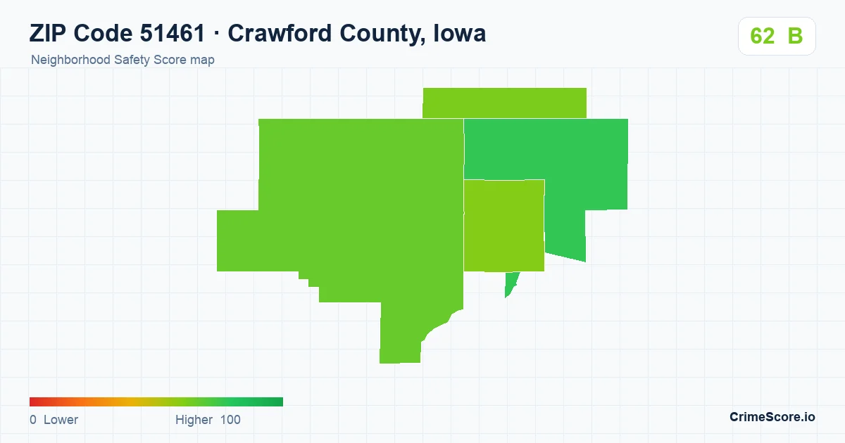 ZIP Code 51461 in Crawford County, Iowa neighborhood Safety Score map