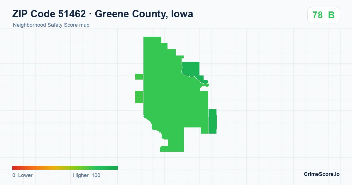 ZIP Code 51462 in Greene County, Iowa neighborhood Safety Score map