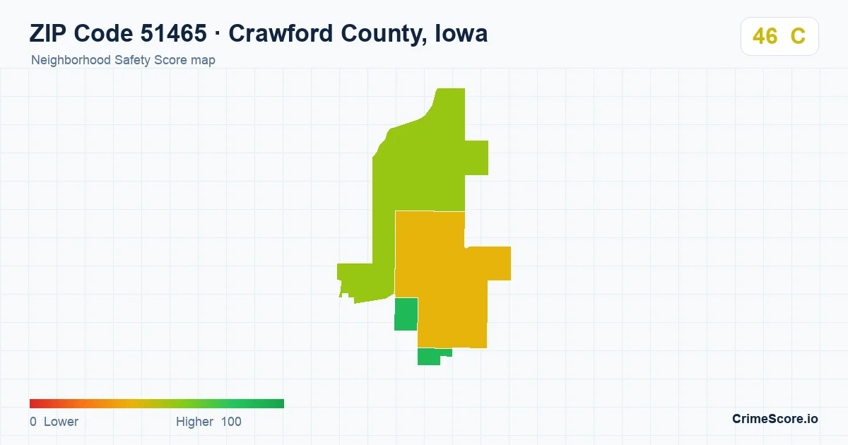 ZIP Code 51465 in Crawford County, Iowa neighborhood Safety Score map