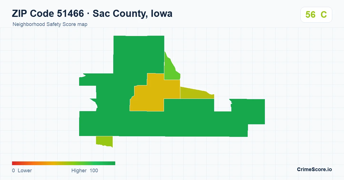 ZIP Code 51466 in Sac County, Iowa neighborhood Safety Score map