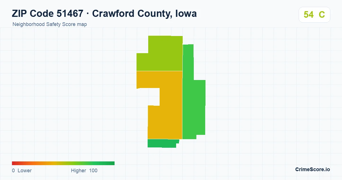 ZIP Code 51467 in Crawford County, Iowa neighborhood Safety Score map