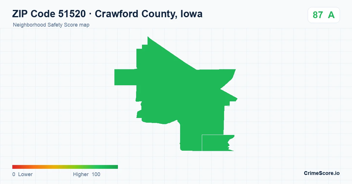 ZIP Code 51520 in Crawford County, Iowa neighborhood Safety Score map