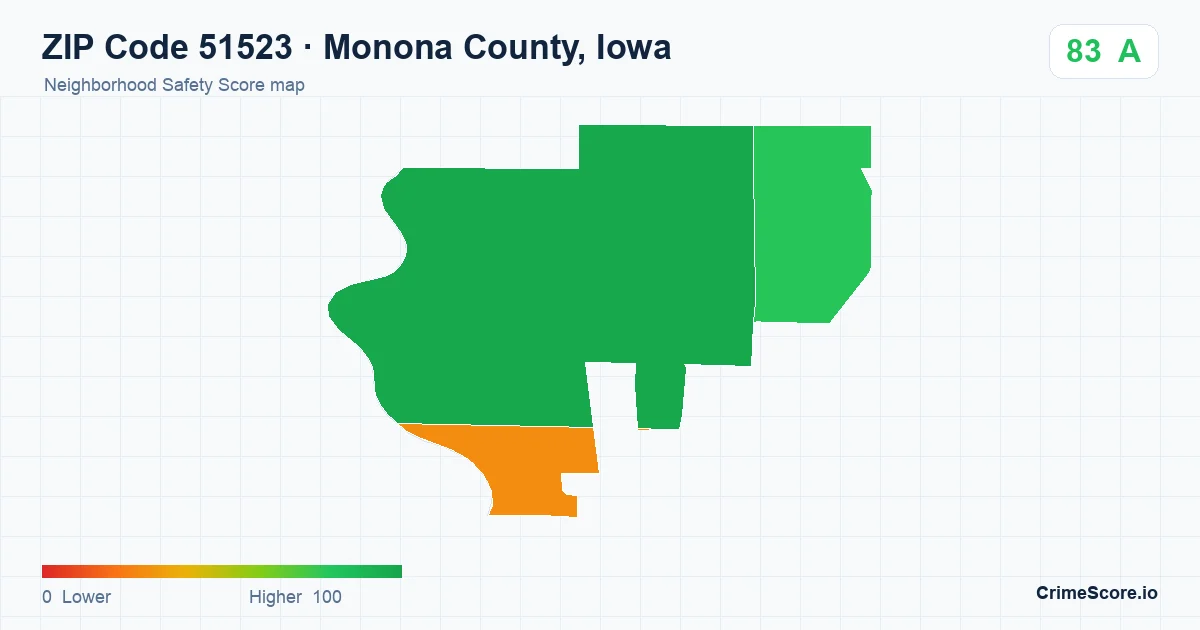 ZIP Code 51523 in Monona County, Iowa neighborhood Safety Score map