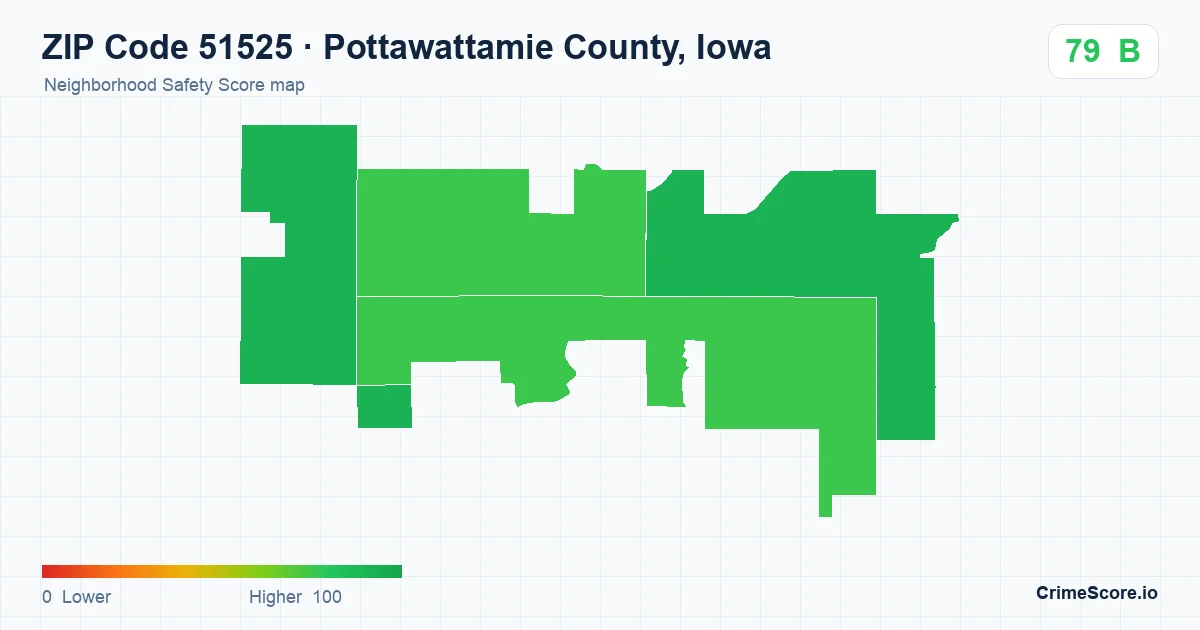 ZIP Code 51525 in Pottawattamie County, Iowa neighborhood Safety Score map