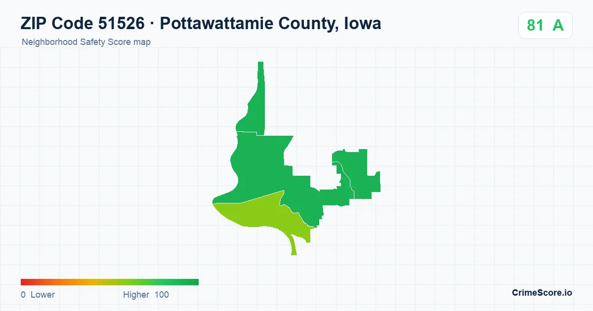 ZIP Code 51526 in Pottawattamie County, Iowa neighborhood Safety Score map