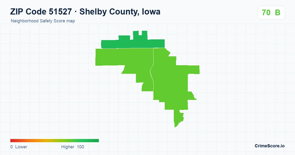 ZIP Code 51527 in Shelby County, Iowa neighborhood Safety Score map
