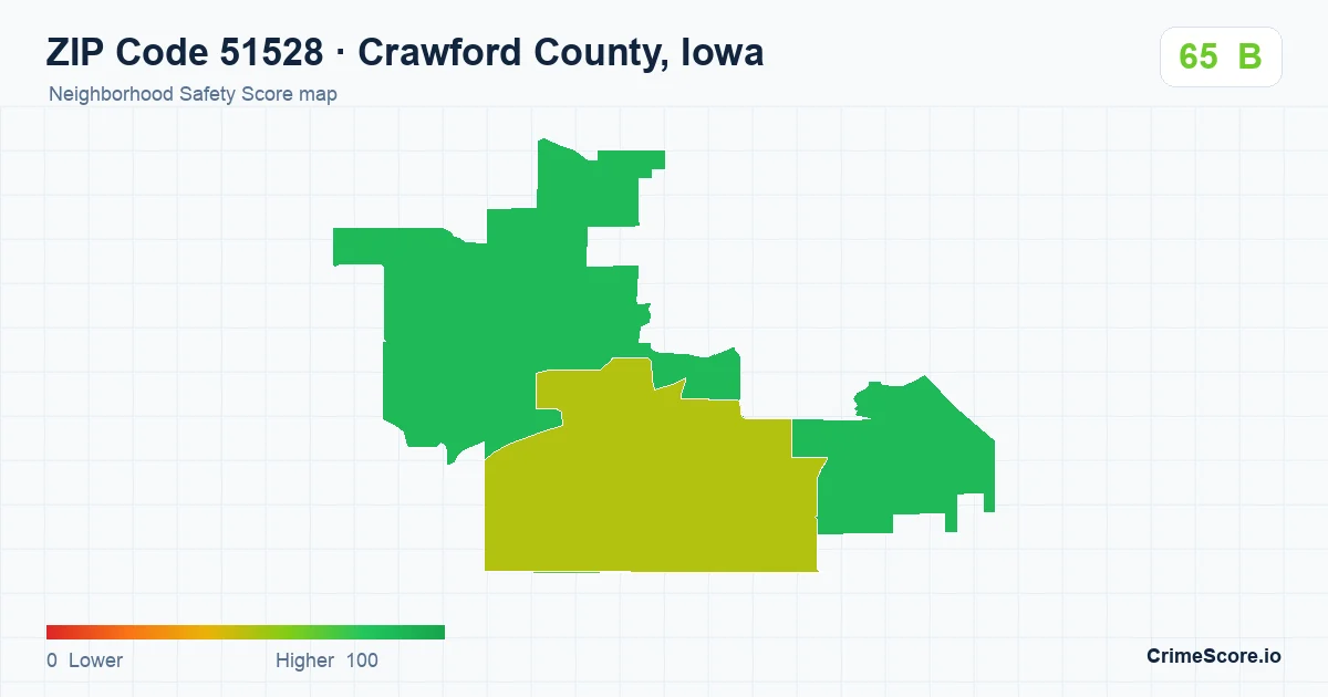 ZIP Code 51528 in Crawford County, Iowa neighborhood Safety Score map