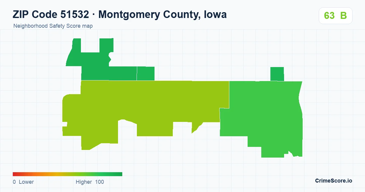 ZIP Code 51532 in Montgomery County, Iowa neighborhood Safety Score map