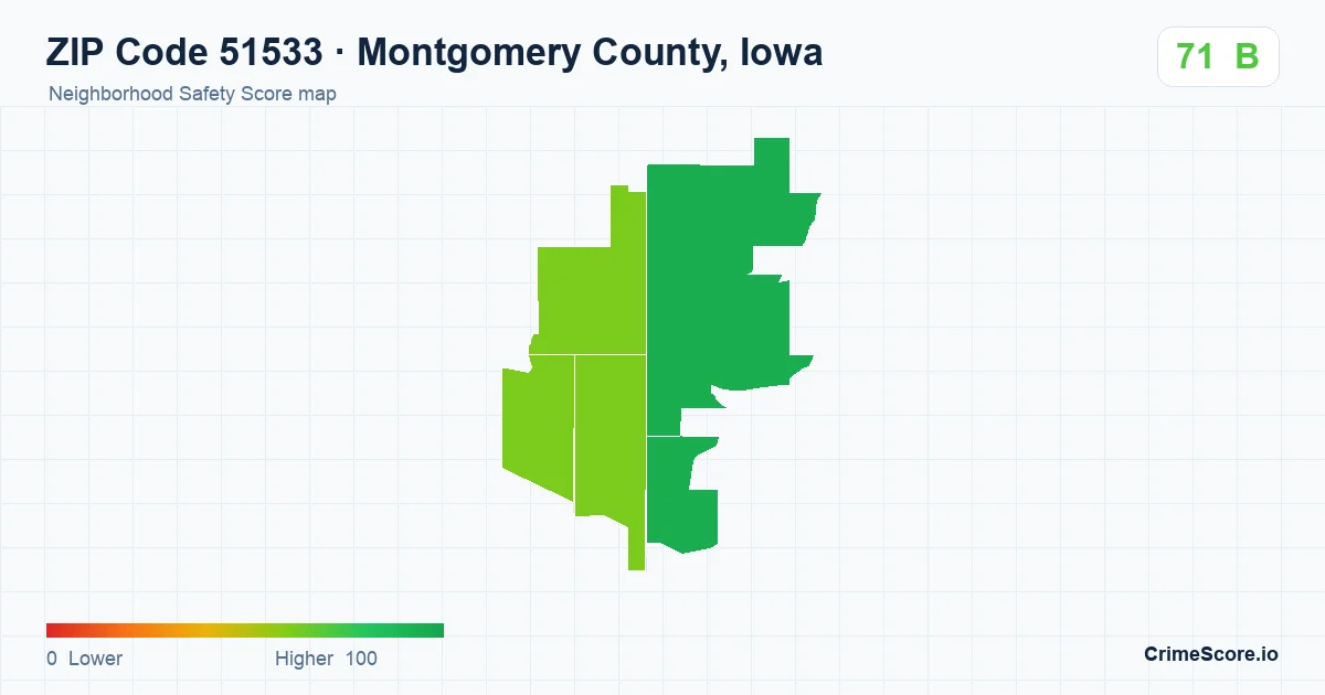 ZIP Code 51533 in Montgomery County, Iowa neighborhood Safety Score map