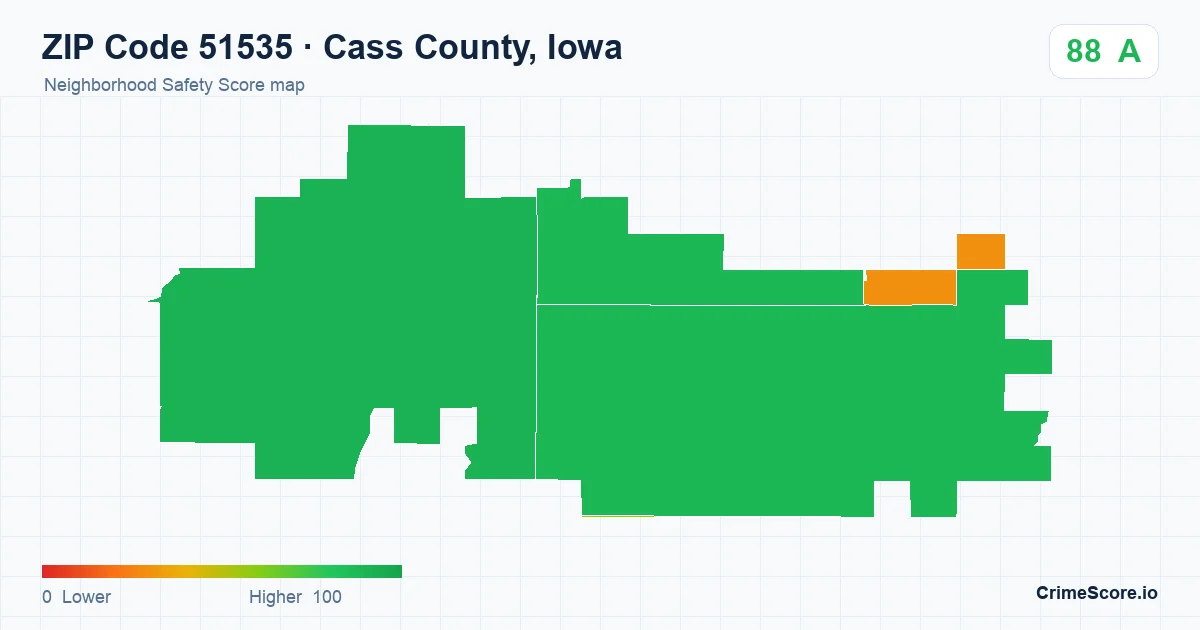 ZIP Code 51535 in Cass County, Iowa neighborhood Safety Score map