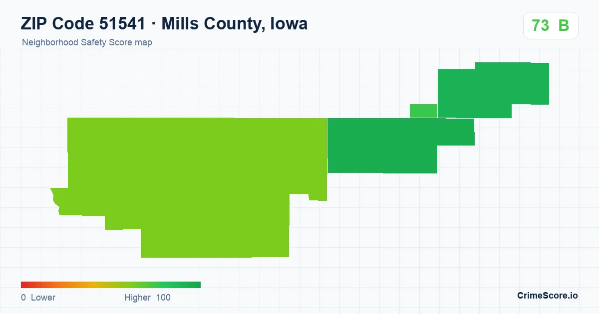 ZIP Code 51541 in Mills County, Iowa neighborhood Safety Score map