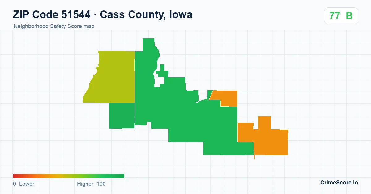 ZIP Code 51544 in Cass County, Iowa neighborhood Safety Score map