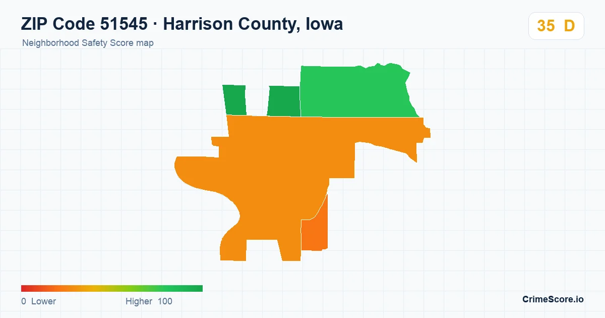 ZIP Code 51545 in Harrison County, Iowa neighborhood Safety Score map
