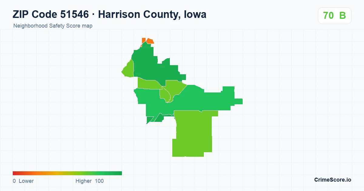 ZIP Code 51546 in Harrison County, Iowa neighborhood Safety Score map