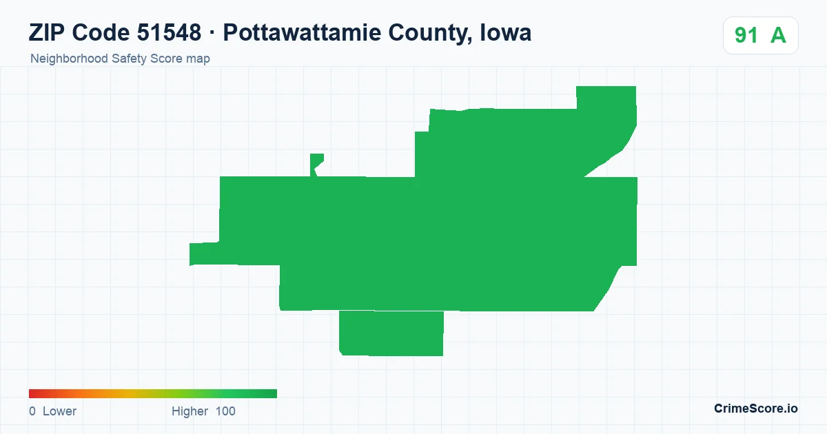 ZIP Code 51548 in Pottawattamie County, Iowa neighborhood Safety Score map
