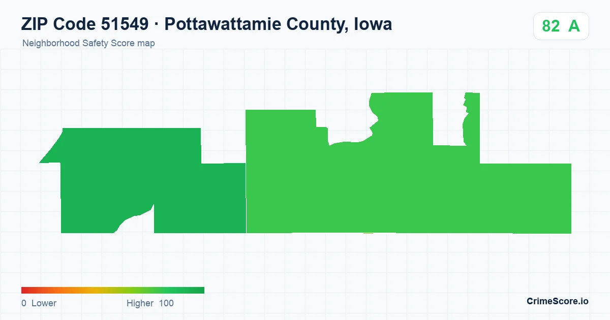 ZIP Code 51549 in Pottawattamie County, Iowa neighborhood Safety Score map
