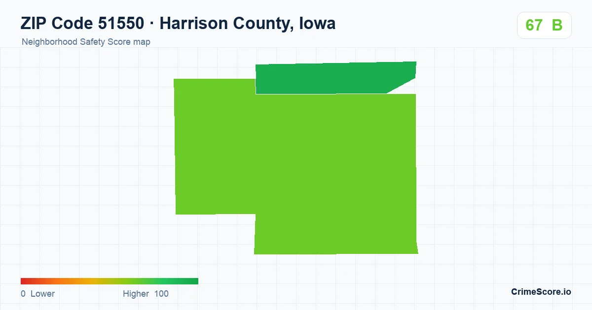 ZIP Code 51550 in Harrison County, Iowa neighborhood Safety Score map