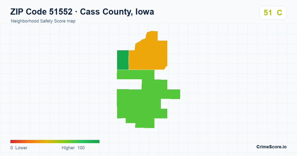 ZIP Code 51552 in Cass County, Iowa neighborhood Safety Score map