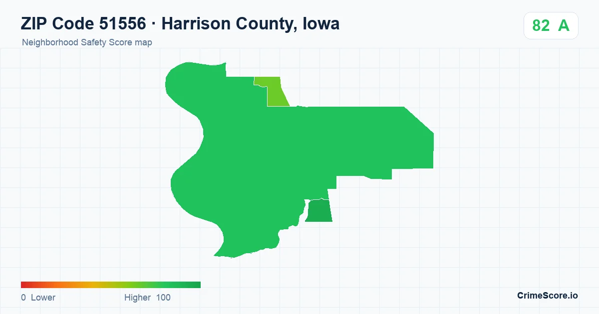 ZIP Code 51556 in Harrison County, Iowa neighborhood Safety Score map