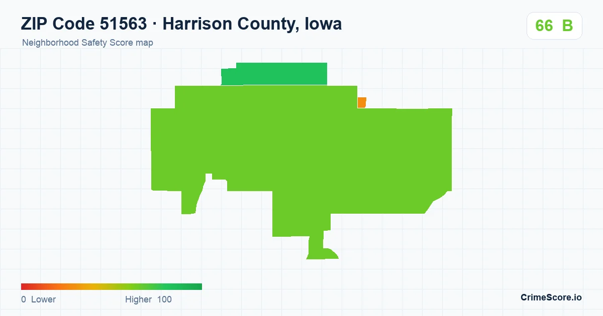 ZIP Code 51563 in Harrison County, Iowa neighborhood Safety Score map