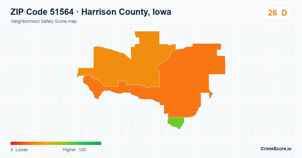 ZIP Code 51564 in Harrison County, Iowa neighborhood Safety Score map