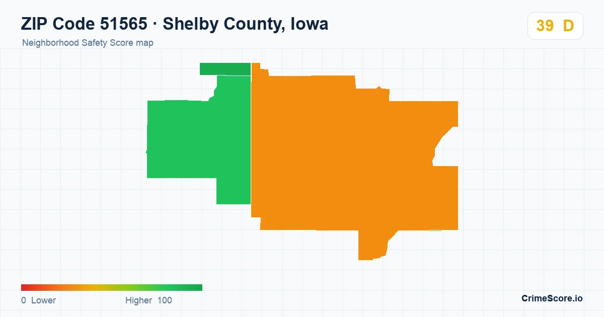 ZIP Code 51565 in Shelby County, Iowa neighborhood Safety Score map
