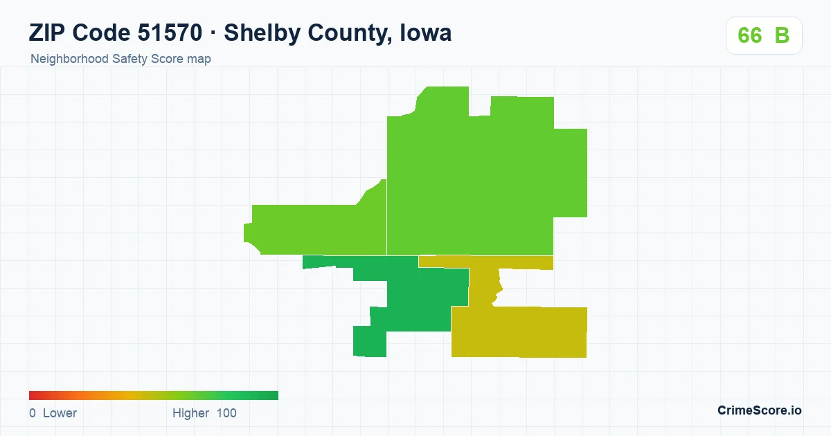 ZIP Code 51570 in Shelby County, Iowa neighborhood Safety Score map