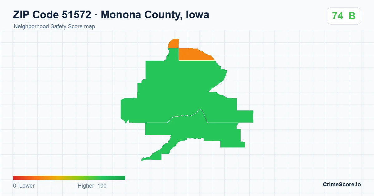 ZIP Code 51572 in Monona County, Iowa neighborhood Safety Score map