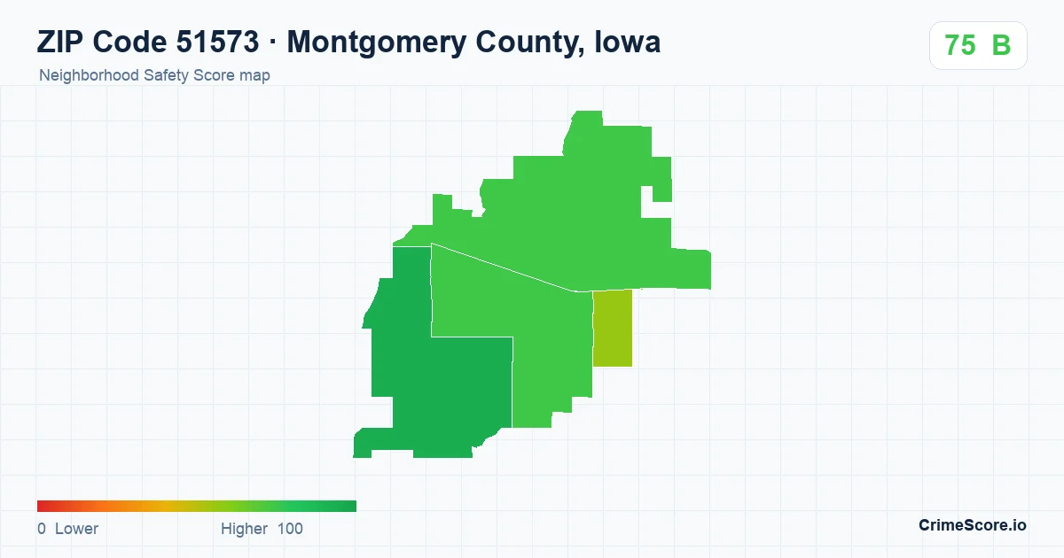 ZIP Code 51573 in Montgomery County, Iowa neighborhood Safety Score map