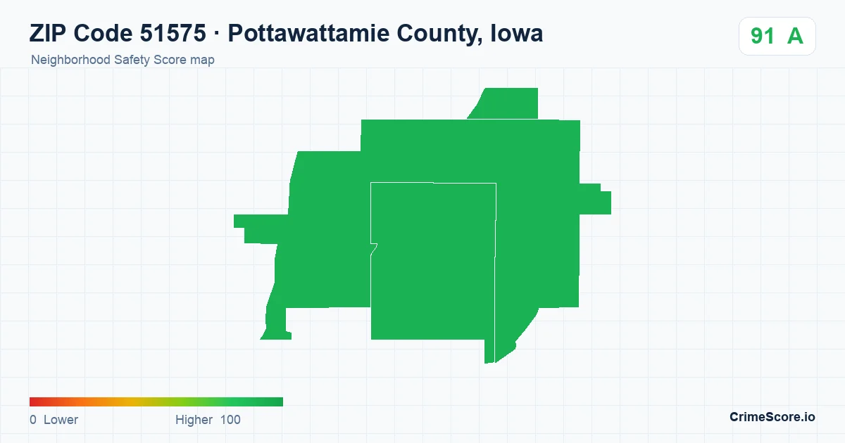 ZIP Code 51575 in Pottawattamie County, Iowa neighborhood Safety Score map